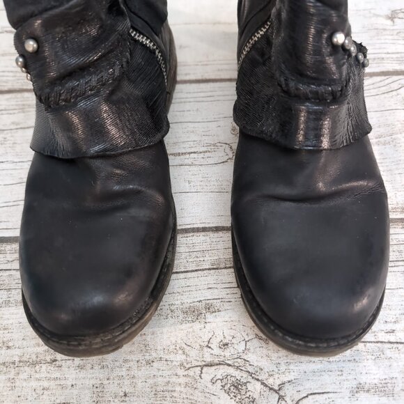 A.S.98 Black Leather Biker Moto Boots Zipper Women Size 39 - Picture 3 of 7